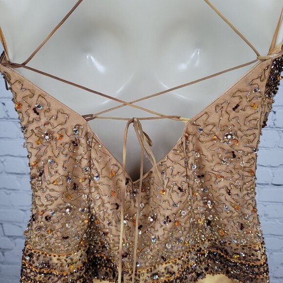 NWD Morell Maxie Brown Silk Chiffon Beaded Rhinestone Strappy Dress 8 - Picture 16 of 16